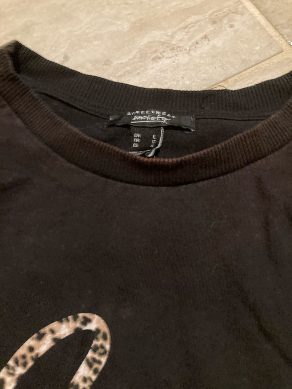 Streetwear Society Black Cropped Sweatshirt with Leopard 'Sassy' Script - Picture 3 of 3